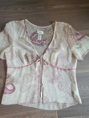 Vtg Ombre cover up blouse Floral Y2k fairy festival Womens Size 14 sheer pasiley